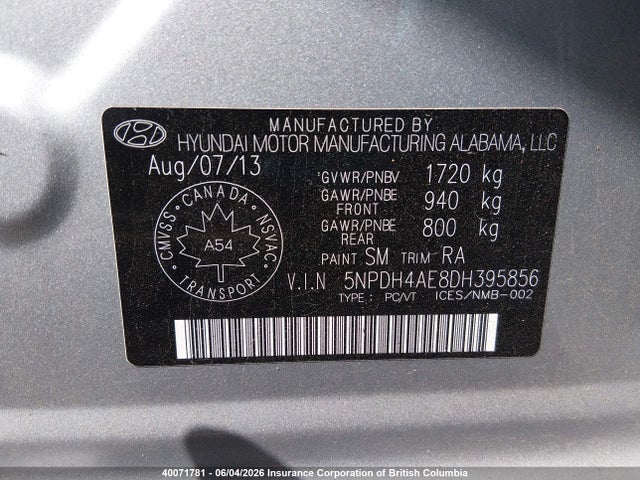 Aukcja sprzedaży 2013 Hyundai Elantra Gls/limited, vin: 5NPDH4AE8DH395856, numer aukcji: 40071781