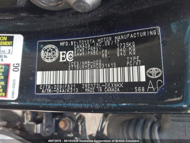 Продаж на аукціоні авто 2017 Toyota Corolla L/le/xle/se/xse, vin: 2T1BURHEXHC931415, номер лоту: 40072578