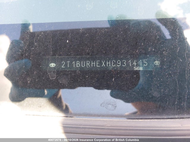 Продаж на аукціоні авто 2017 Toyota Corolla L/le/xle/se/xse, vin: 2T1BURHEXHC931415, номер лоту: 40072578