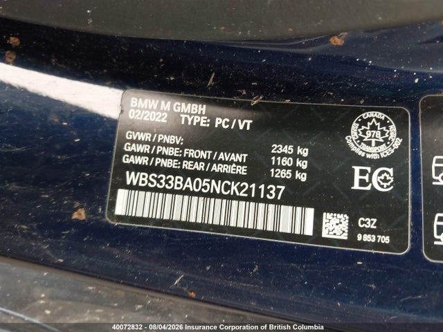 Продажа на аукционе авто 2022 Bmw M4 Competition, vin: WBS33BA05NCK21137, номер лота: 40072832