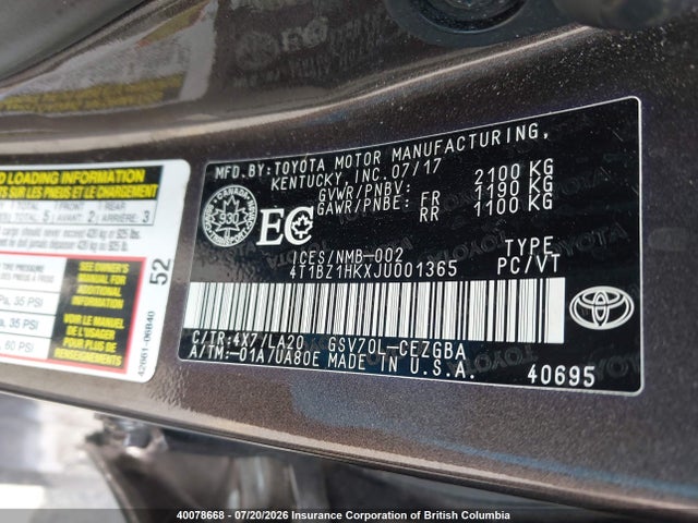 Продаж на аукціоні авто 2018 Toyota Camry, vin: 4T1BZ1HKXJU001365, номер лоту: 40078668