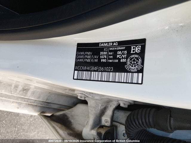 2015 Mercedes-benz B 250 4matic Sports Tourer მანქანა იყიდება აუქციონზე, vin: WDDMH4GB4FJ361023, აუქციონის ნომერი: 40072630