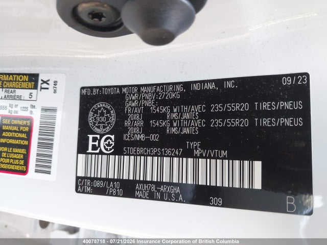Toyota Highlander Hybrid Limited 2023 5TDEBRCH3PS136247 Image 9