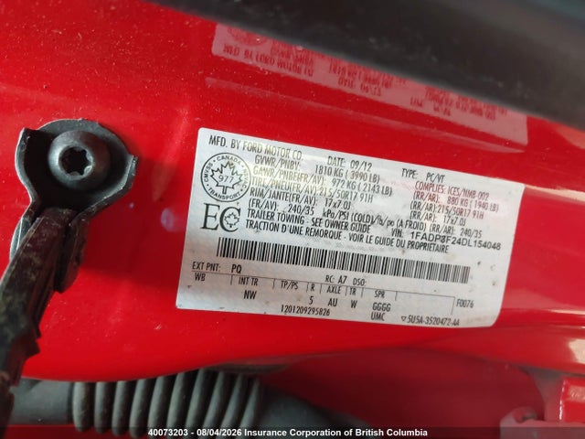 40073203 :رقم المزاد ، 1FADP3F24DL154048 vin ، 2013 Ford Focus Se مزاد بيع