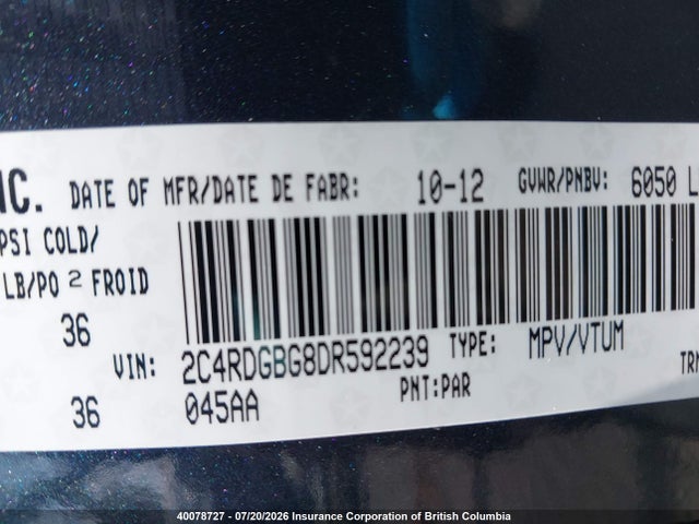 Aukcja sprzedaży 2013 Dodge Grand Caravan Se/sxt, vin: 2C4RDGBG8DR592239, numer aukcji: 40078727