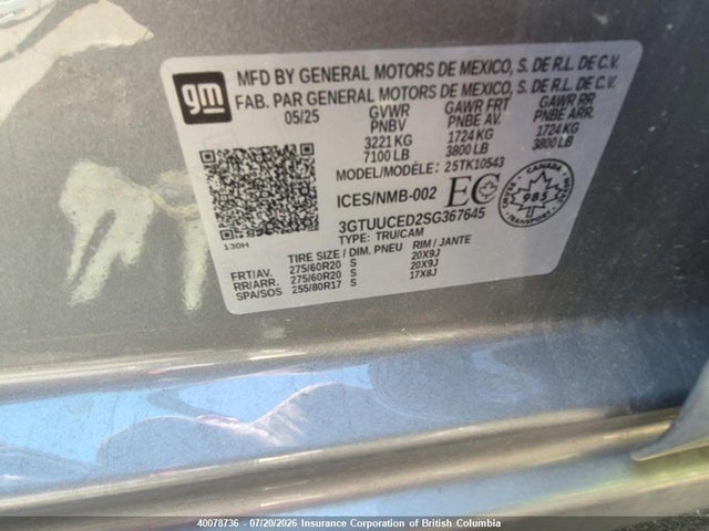 Продажа на аукционе авто 2025 Gmc Sierra K1500 Elevation, vin: 3GTUUCED2SG367645, номер лота: 40078736