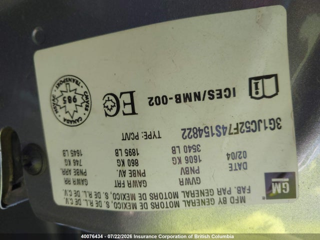 Продаж на аукціоні авто 2004 Chevrolet Cavalier, vin: 3G1JC52F74S154822, номер лоту: 40076434