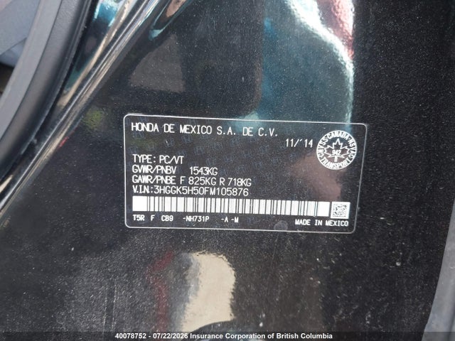 Honda Fit 2015 3HGGK5H50FM105876 Image 9
