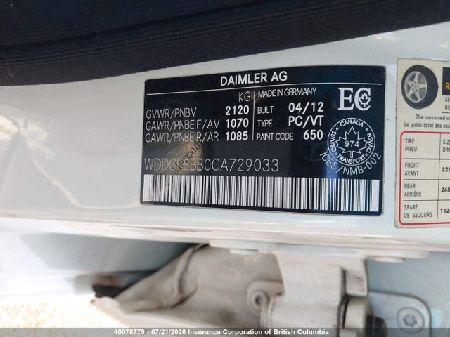 Aukcja sprzedaży 2012 Mercedes-benz C 300 4matic, vin: WDDGF8BB0CA729033, numer aukcji: 40078779