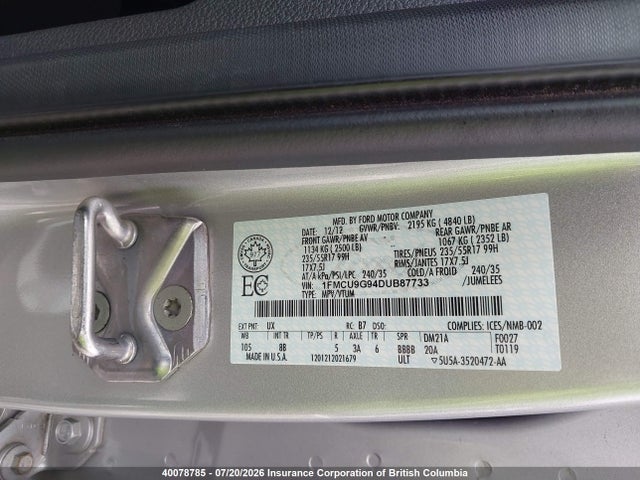2013 Ford Escape Se მანქანა იყიდება აუქციონზე, vin: 1FMCU9G94DUB87733, აუქციონის ნომერი: 40078785