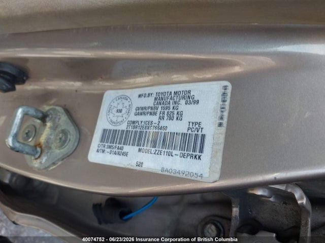 Продаж на аукціоні авто 1999 Toyota Corolla Ve/ce/le, vin: 2T1BR12E8XC766460, номер лоту: 40074752