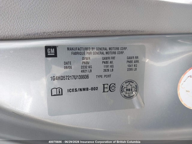 Aukcja sprzedaży 2007 Buick Lucerne Cxl, vin: 1G4HD57217U139936, numer aukcji: 40075686