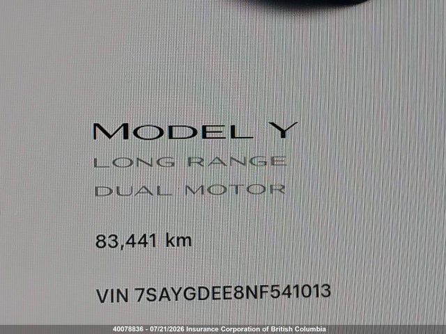 Aukcja sprzedaży 2022 Tesla Model Y, vin: 7SAYGDEE8NF541013, numer aukcji: 40078836
