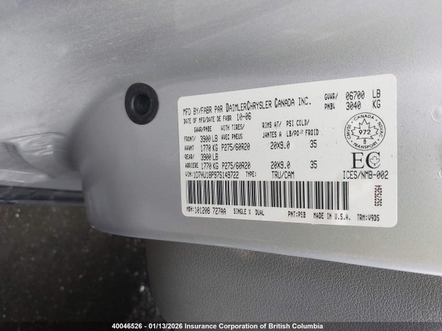 2007 Dodge Ram 1500 St/slt მანქანა იყიდება აუქციონზე, vin: 1D7HU18P97S149722, აუქციონის ნომერი: 40046526