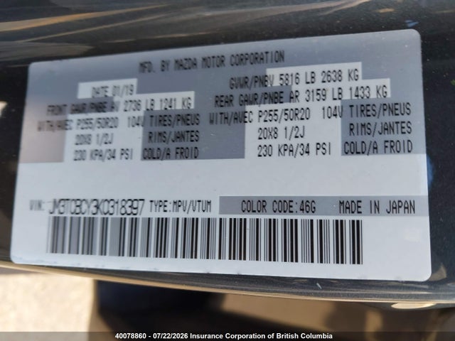 JM3TCBCY3K0318397 Mazda CX-9
