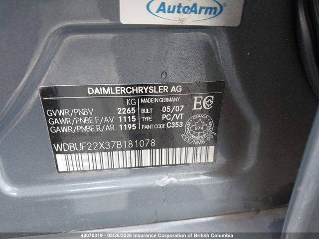 Aukcja sprzedaży 2007 Mercedes-benz E 320 Cdi, vin: WDBUF22X37B181078, numer aukcji: 40070319