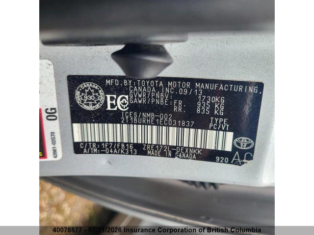 Aukcja sprzedaży 2014 Toyota Corolla L/le/le Pls/prm/s/s Pls, vin: 2T1BURHE1EC031837, numer aukcji: 40078877