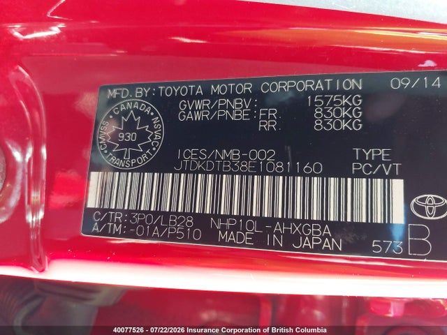 Toyota PRIUS C 2014 JTDKDTB38E1081160 Image 9