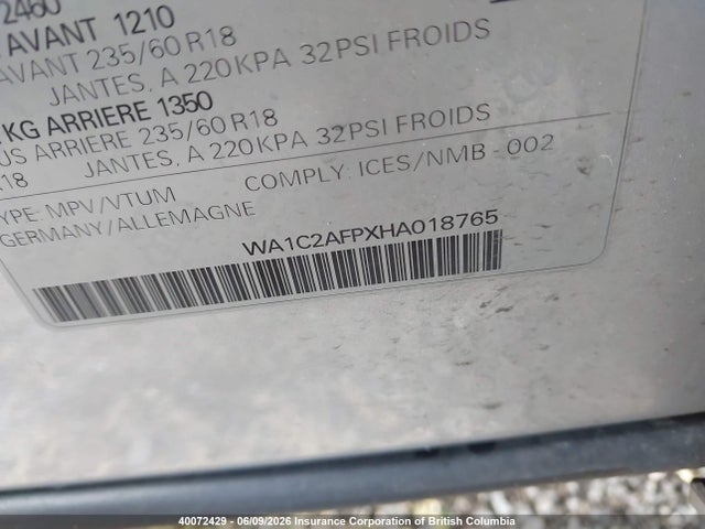 Audi Q5 PREMIUM 2017 WA1C2AFPXHA018765 Image 9