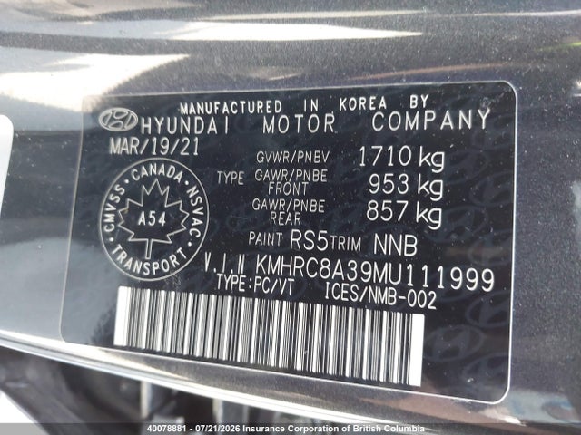 2021 Hyundai Venue მანქანა იყიდება აუქციონზე, vin: KMHRC8A39MU111999, აუქციონის ნომერი: 40078881