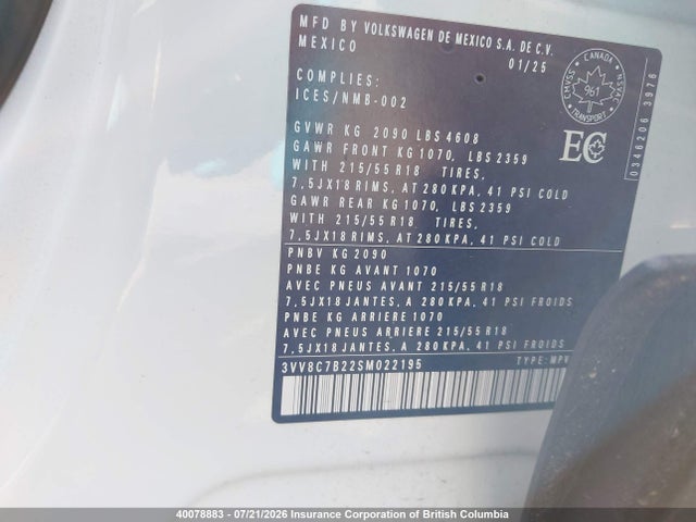 Volkswagen Taos 2025 3VV8C7B22SM022195 Image 9