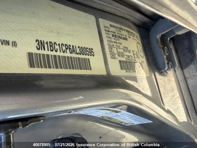 40078905 :رقم المزاد ، 3N1BC1CP6AL380595 vin ، 2010 Nissan Versa مزاد بيع