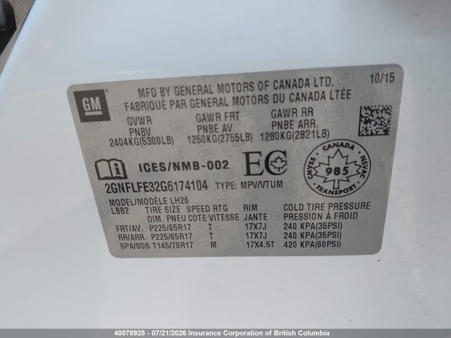 Chevrolet EQUINOX LT 2016 2GNFLFE32G6174104 Image 9