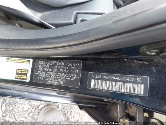 40073408 :رقم المزاد ، KMHCN4AC0AU482960 vin ، 2010 Hyundai Accent Gls مزاد بيع
