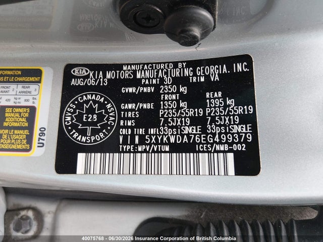 Aukcja sprzedaży 2014 Kia Sorento Sx/sx Limited, vin: 5XYKWDA76EG499379, numer aukcji: 40075768