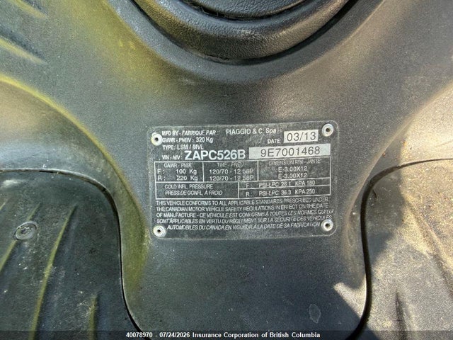 2014 Piaggio Fly 50 მანქანა იყიდება აუქციონზე, vin: ZAPC526B9E7001468, აუქციონის ნომერი: 40078970