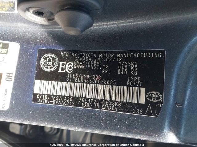 2T1BURHE5JC078685 Toyota Corolla L/le/xle/se/xse