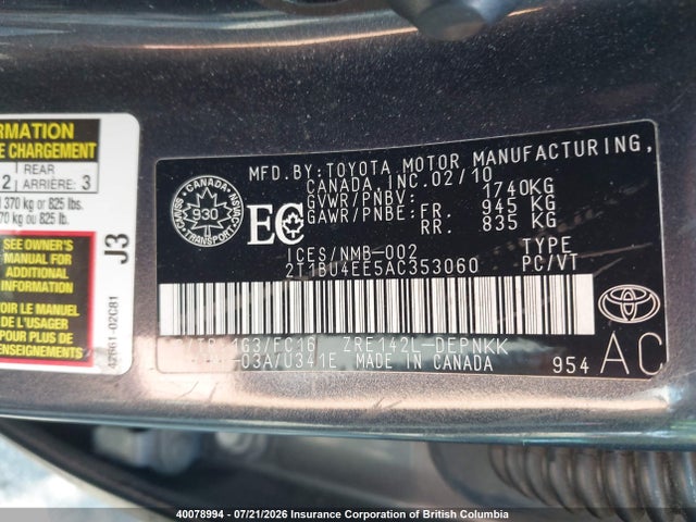 2010 Toyota Corolla S/le/xle მანქანა იყიდება აუქციონზე, vin: 2T1BU4EE5AC353060, აუქციონის ნომერი: 40078994