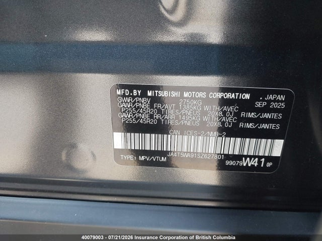 JA4T5WA91SZ627801 Mitsubishi Outlander Sel