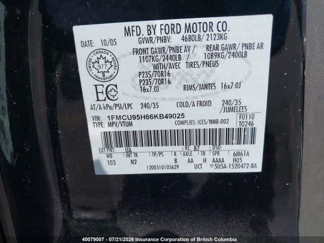 2006 Ford Escape Hev მანქანა იყიდება აუქციონზე, vin: 1FMCU95H66KB49025, აუქციონის ნომერი: 40079007