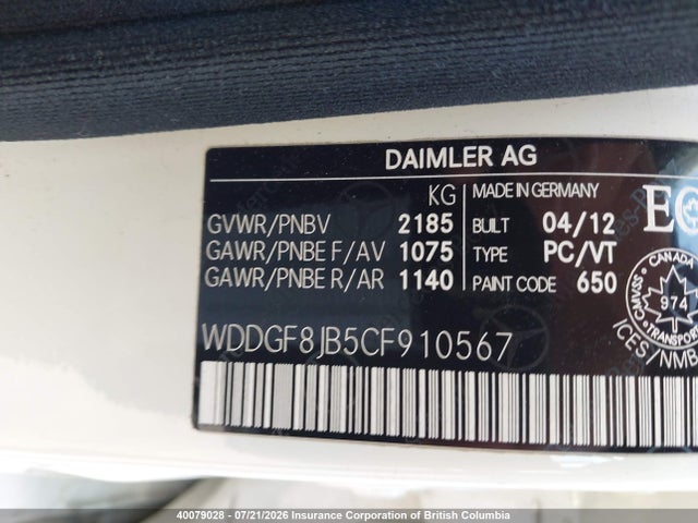 Aukcja sprzedaży 2012 Mercedes-benz C 350 4matic, vin: WDDGF8JB5CF910567, numer aukcji: 40079028