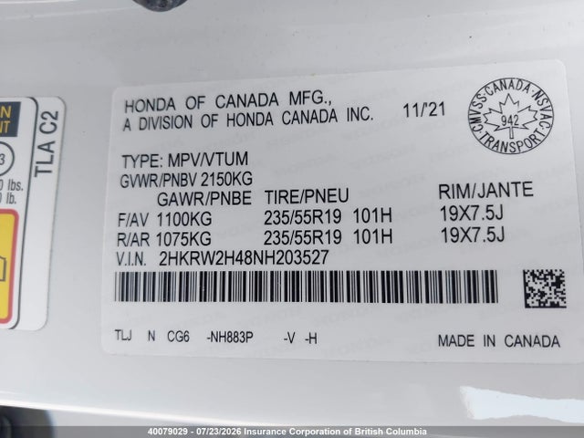 Honda CR-V 2022 2HKRW2H48NH203527 Image 9