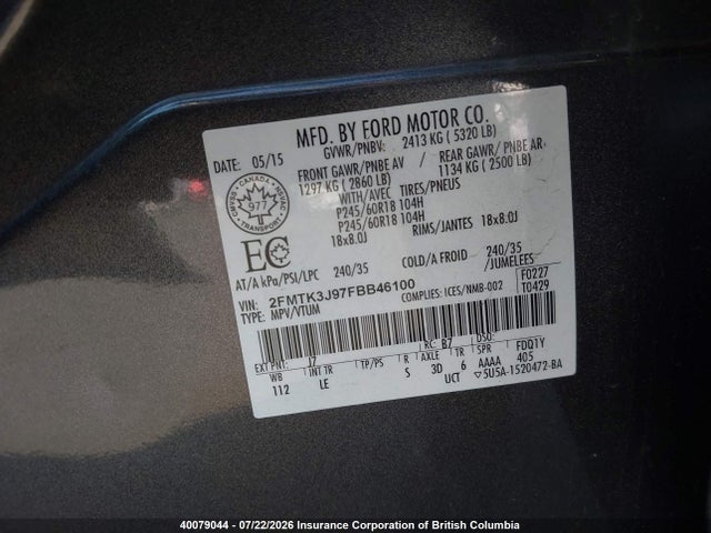 Ford Edge 2015 2FMTK3J97FBB46100 Image 9