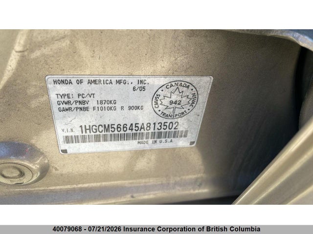 Продажа на аукционе авто 2005 Honda Accord Ex, vin: 1HGCM56645A813502, номер лота: 40079068