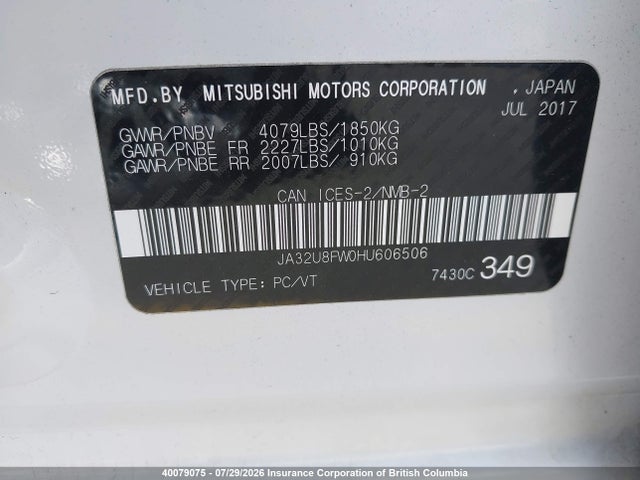 JA32U8FW0HU606506 Mitsubishi LANCER GTS