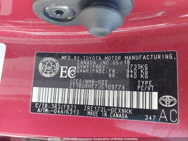 Toyota COROLLA LE 2018 2T1BURHE7JC109774 Image 9