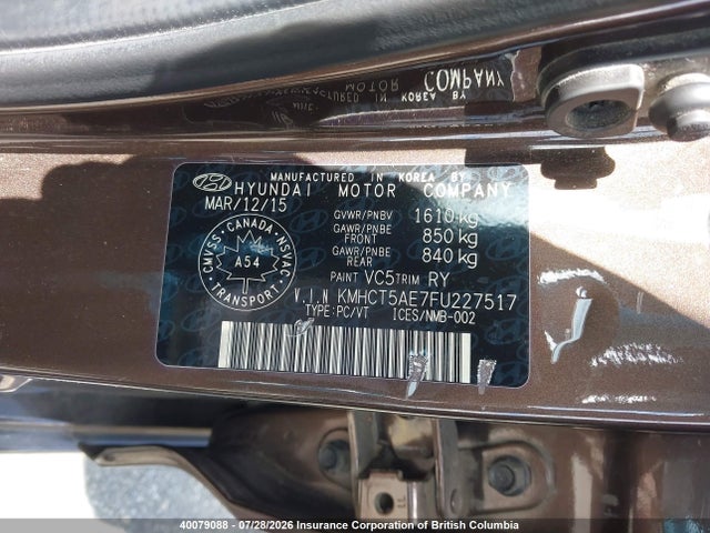 KMHCT5AE7FU227517 Hyundai ACCENT GS