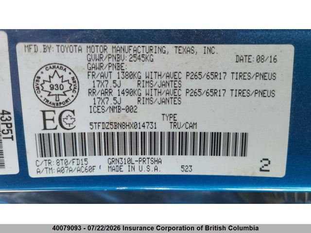 5TFDZ5BN8HX014731 Toyota Tacoma Dbl Cab/sr5/trd Sport/or