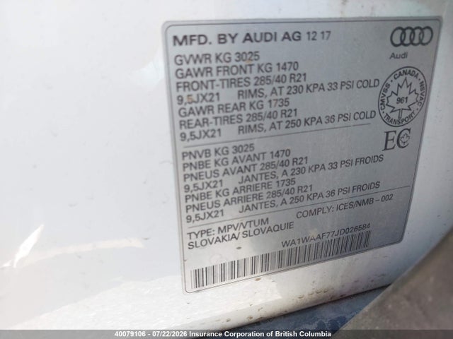 Audi Q7 2018 WA1WAAF77JD026584 Image 9