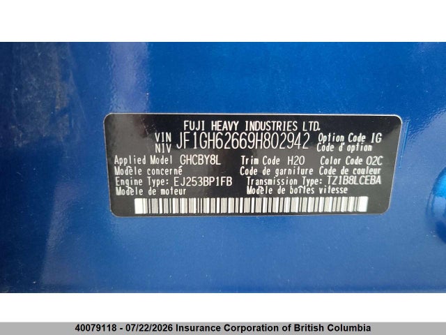 40079118 :رقم المزاد ، JF1GH62669H802942 vin ، 2009 Subaru Impreza 2.5i مزاد بيع