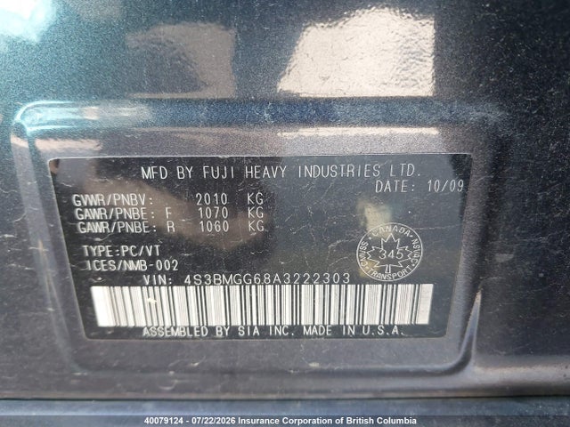 Продажа на аукционе авто 2010 Subaru Legacy 2.5 I Limited Package, vin: 4S3BMGG68A3222303, номер лота: 40079124