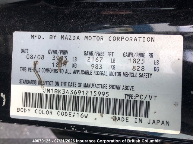 Aukcja sprzedaży 2009 Mazda 3 S, vin: JM1BK343691215995, numer aukcji: 40079125