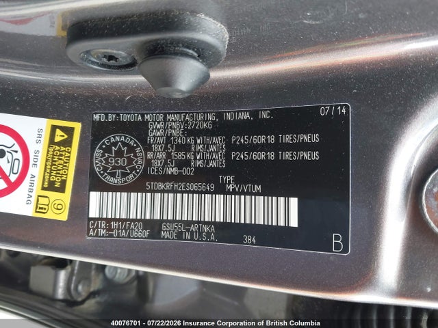 Toyota Highlander Le/le Plus 2014 5TDBKRFH2ES065649 Image 9