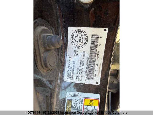 Продажа на аукционе авто 2011 Honda Civic, vin: 2HGFA1F04BH005237, номер лота: 40079144