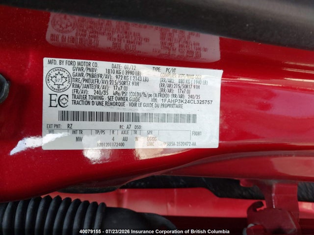 Aukcja sprzedaży 2012 Ford Focus, vin: 1FAHP3K24CL325757, numer aukcji: 40079155