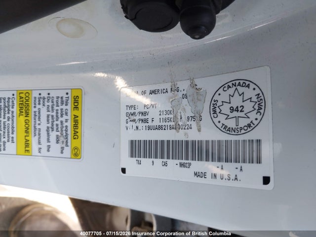 2009 Acura Tl მანქანა იყიდება აუქციონზე, vin: 19UUA86219A800224, აუქციონის ნომერი: 40077705